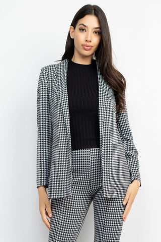 Houndstooth Notch Seamed Blazer Look Up Deals