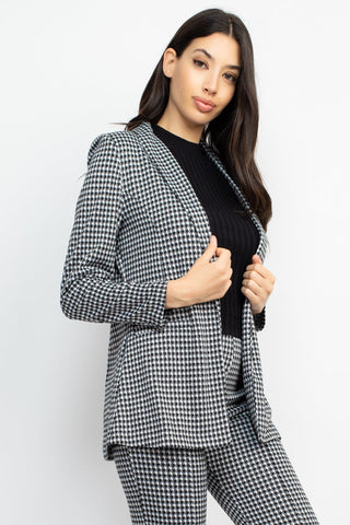 Houndstooth Notch Seamed Blazer Look Up Deals