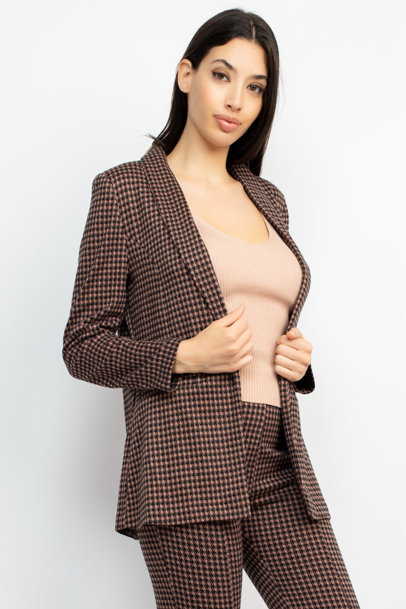 Houndstooth Notch Seamed Blazer Look Up Deals