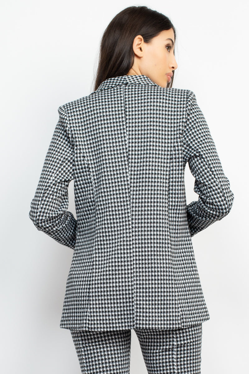 Houndstooth Notch Seamed Blazer Look Up Deals