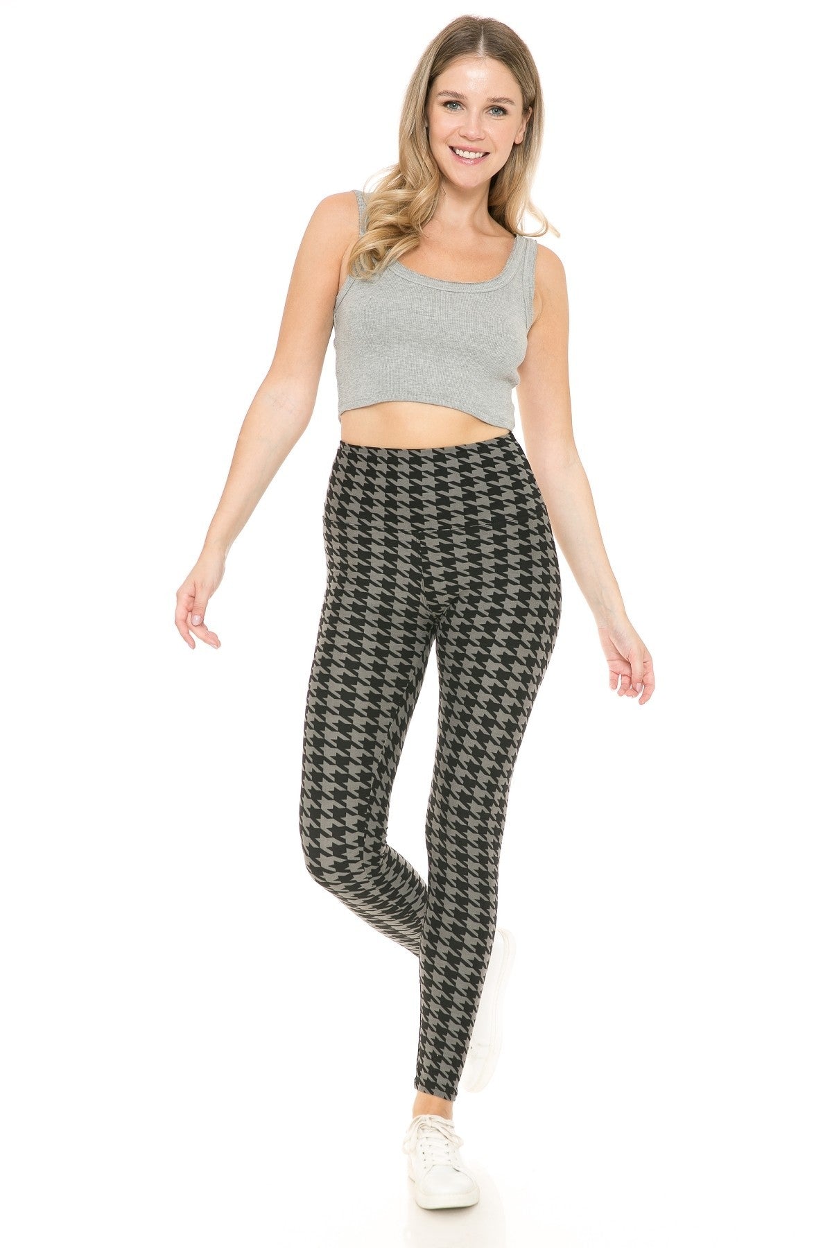 Houndstooth Print High Waist Leggings With 5 Yoga Style Waistband Look Up Deals