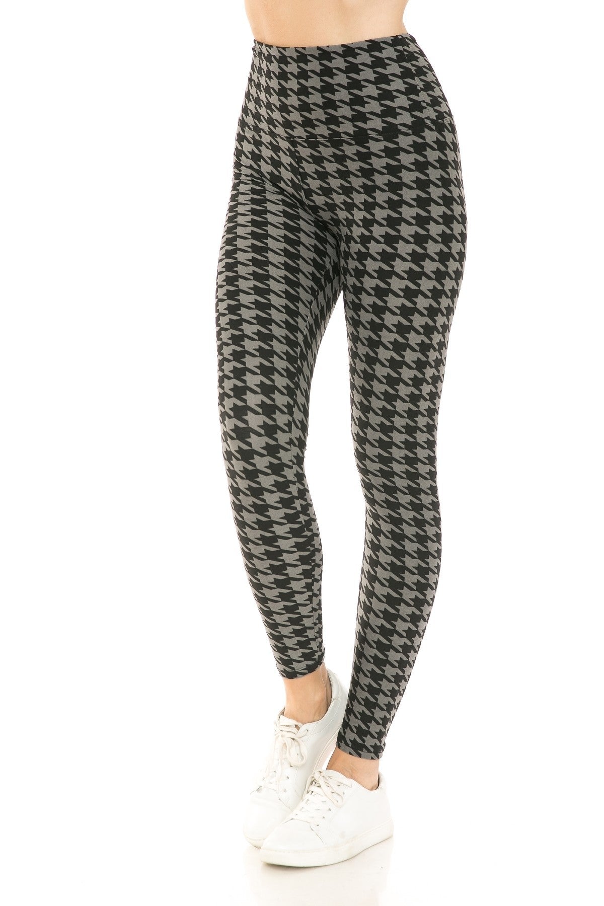 Houndstooth Print High Waist Leggings With 5 Yoga Style Waistband Look Up Deals