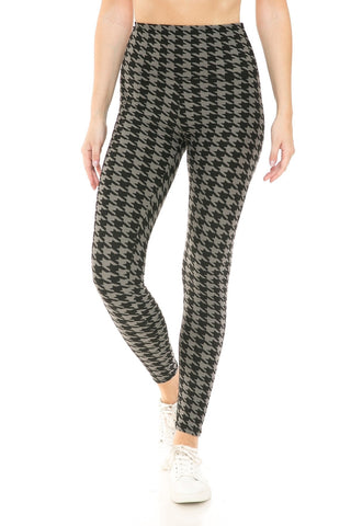 Houndstooth Print High Waist Leggings With 5 Yoga Style Waistband Look Up Deals