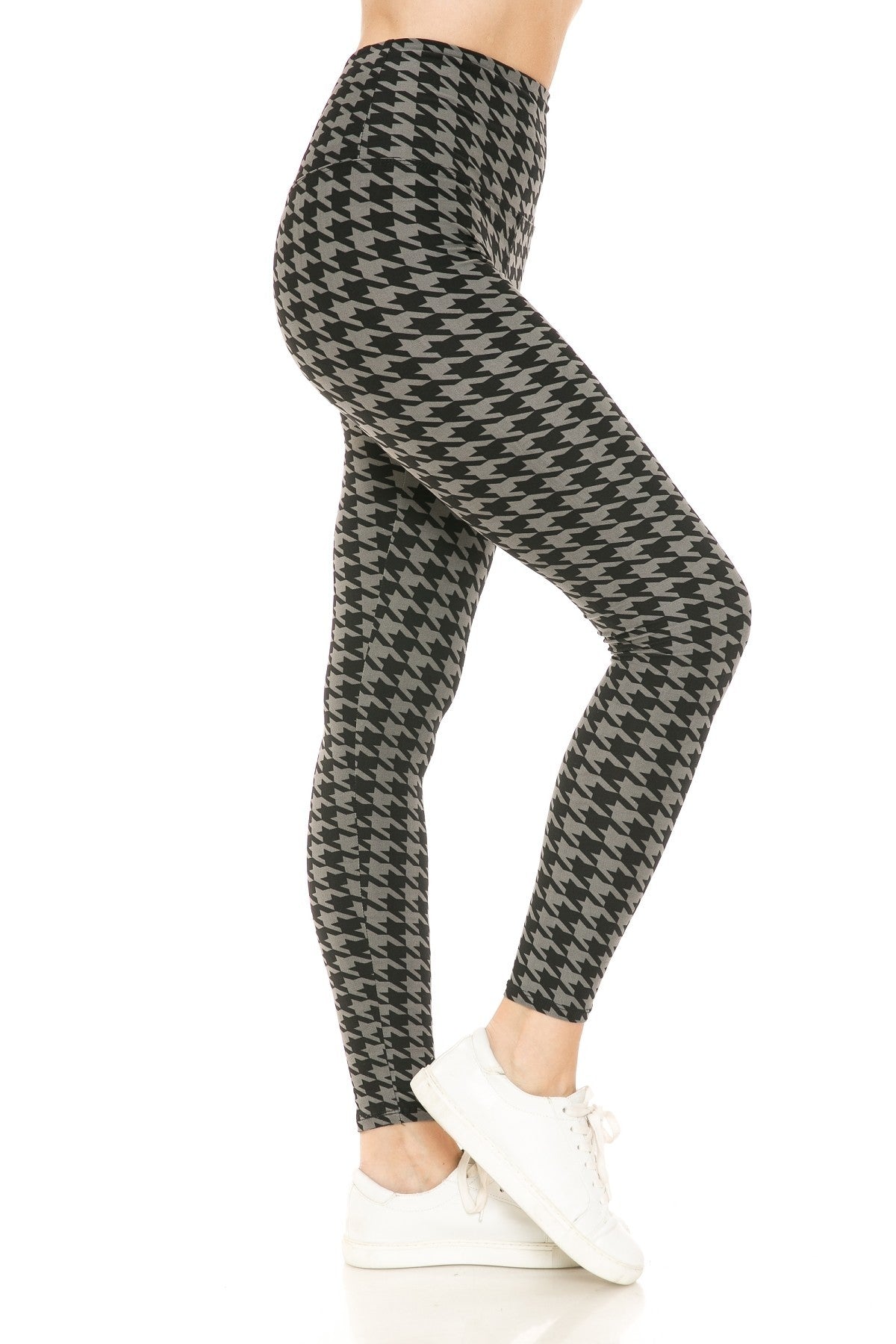 Houndstooth Print High Waist Leggings With 5 Yoga Style Waistband Look Up Deals