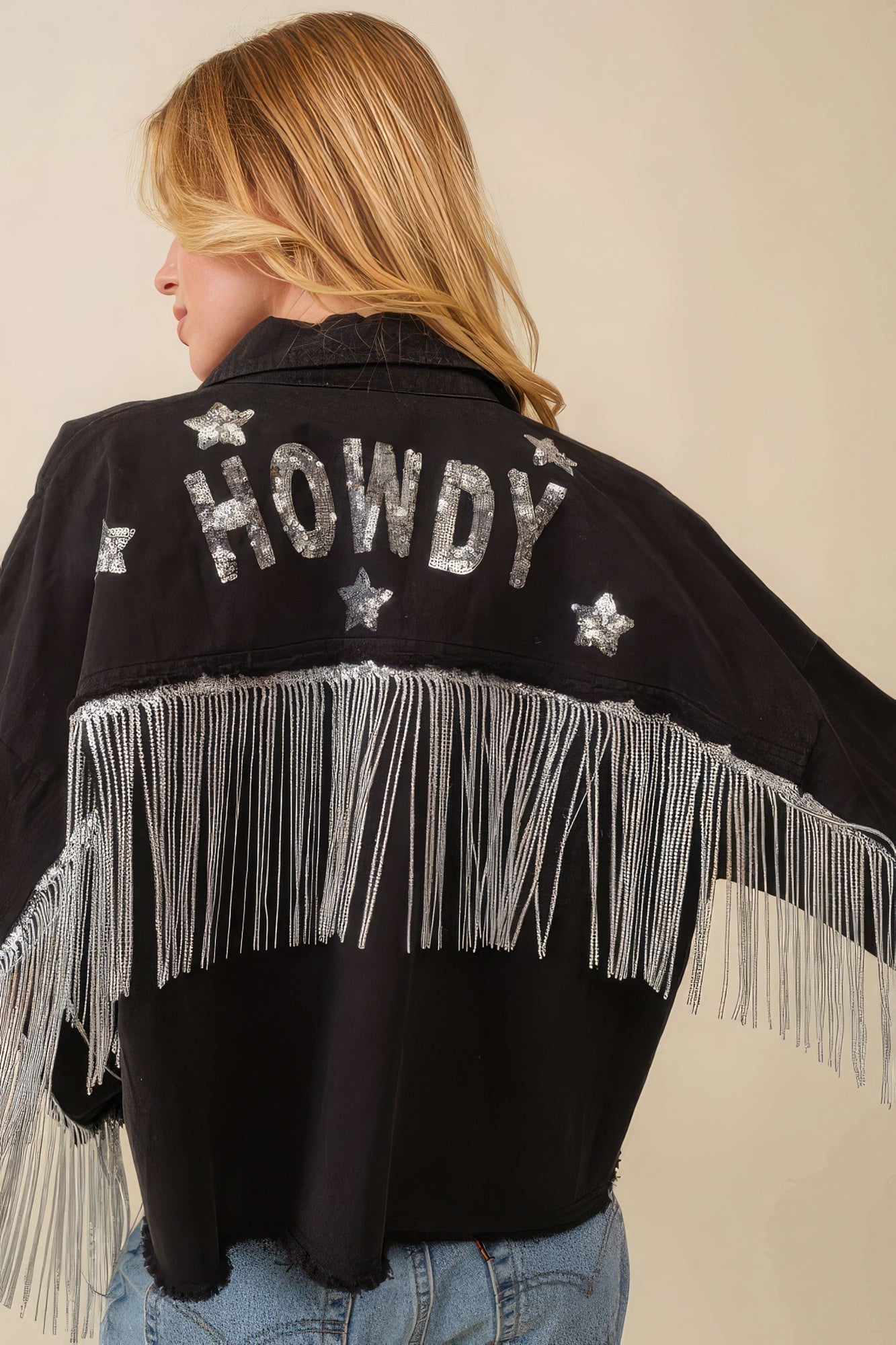 Howdy Sequin Fringe And Star Patches Jacket Look Up Deals