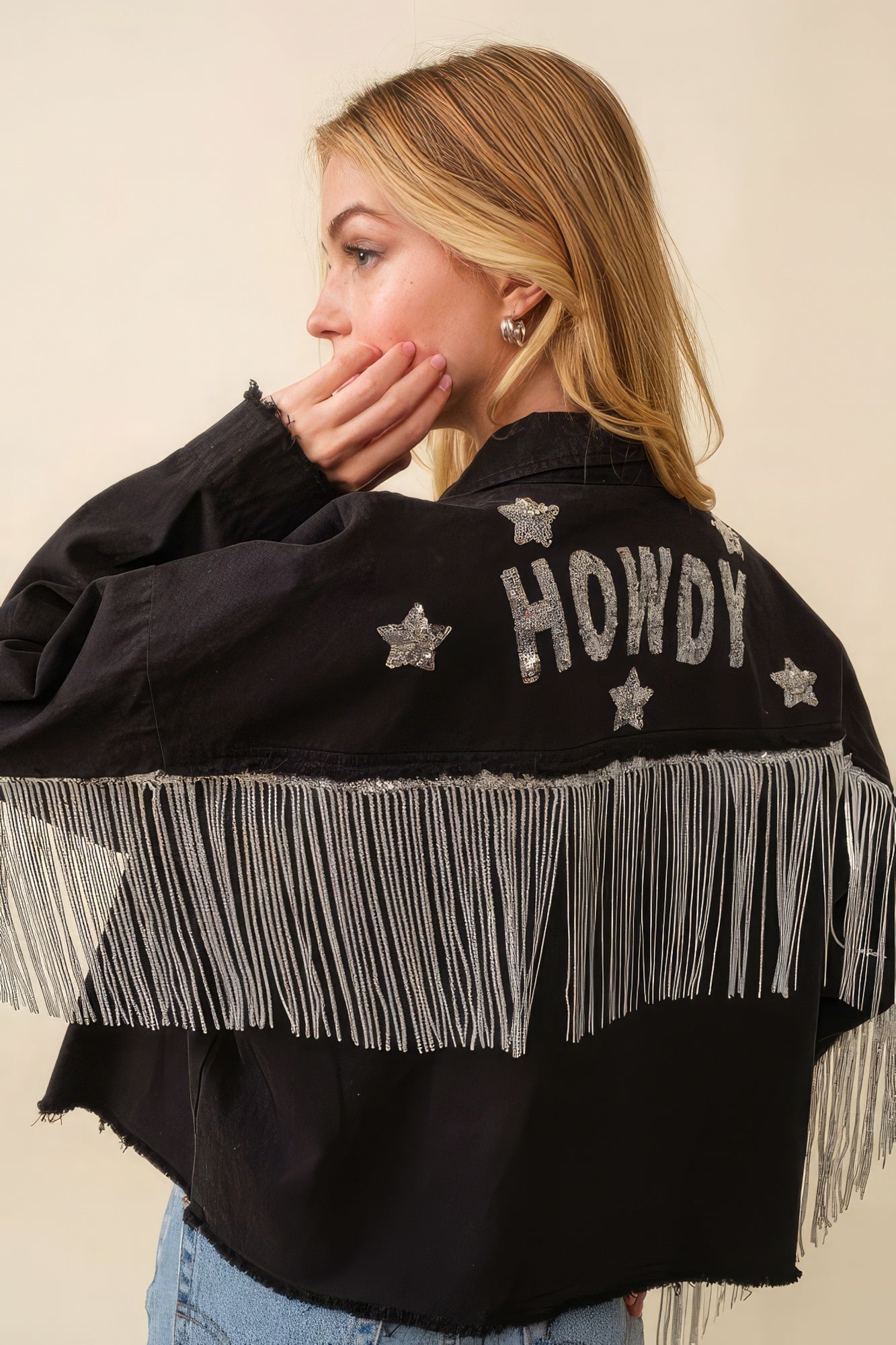 Howdy Sequin Fringe And Star Patches Jacket Look Up Deals