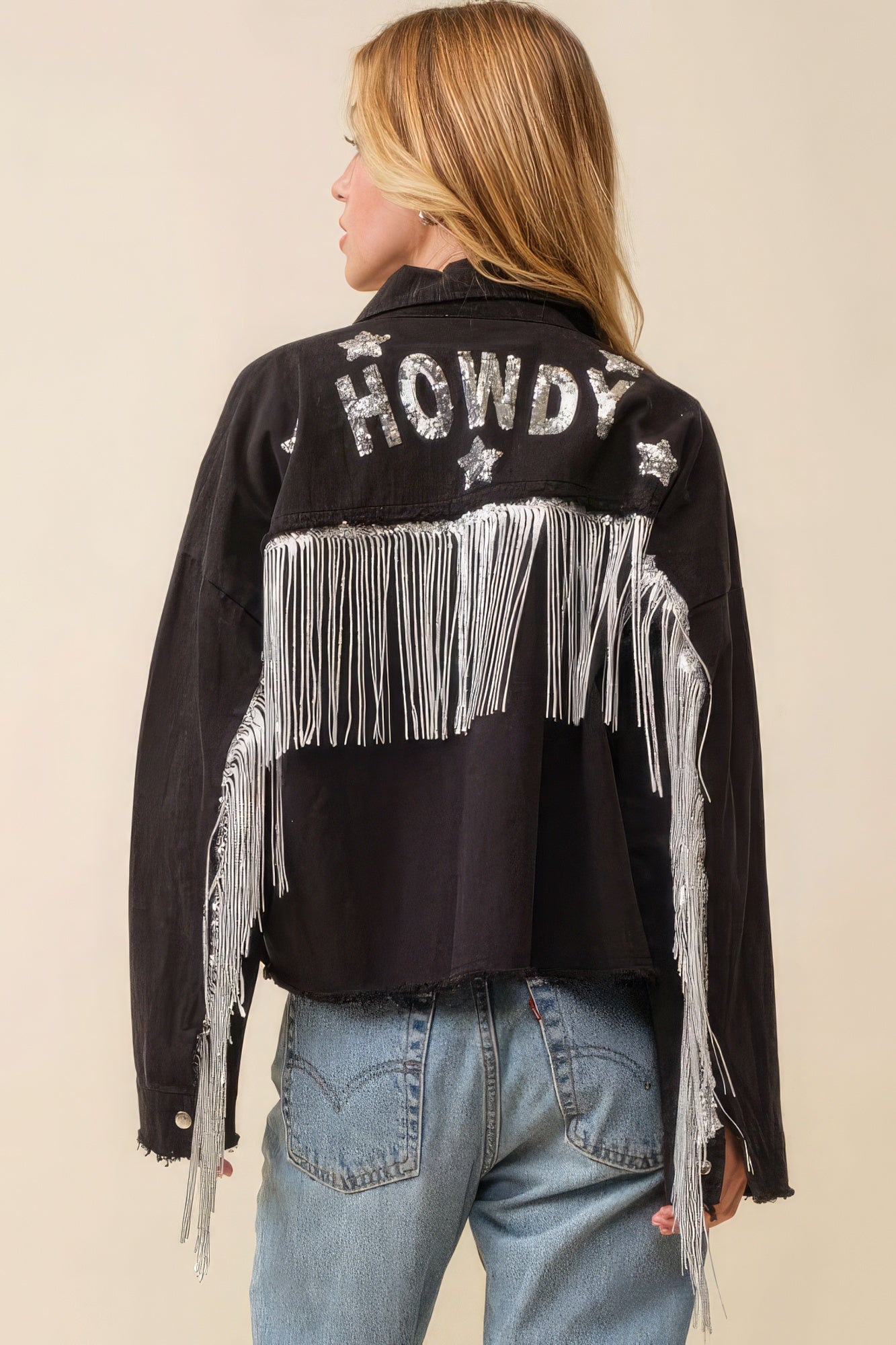 Howdy Sequin Fringe And Star Patches Jacket Look Up Deals