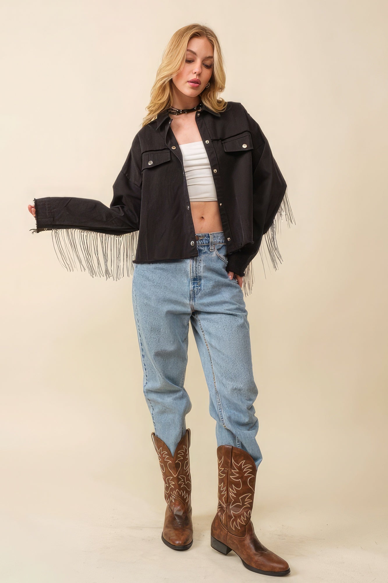 Howdy Sequin Fringe And Star Patches Jacket Look Up Deals