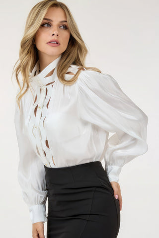 Insert Lace Trim Long Sleeve Blouse Look Up Deals