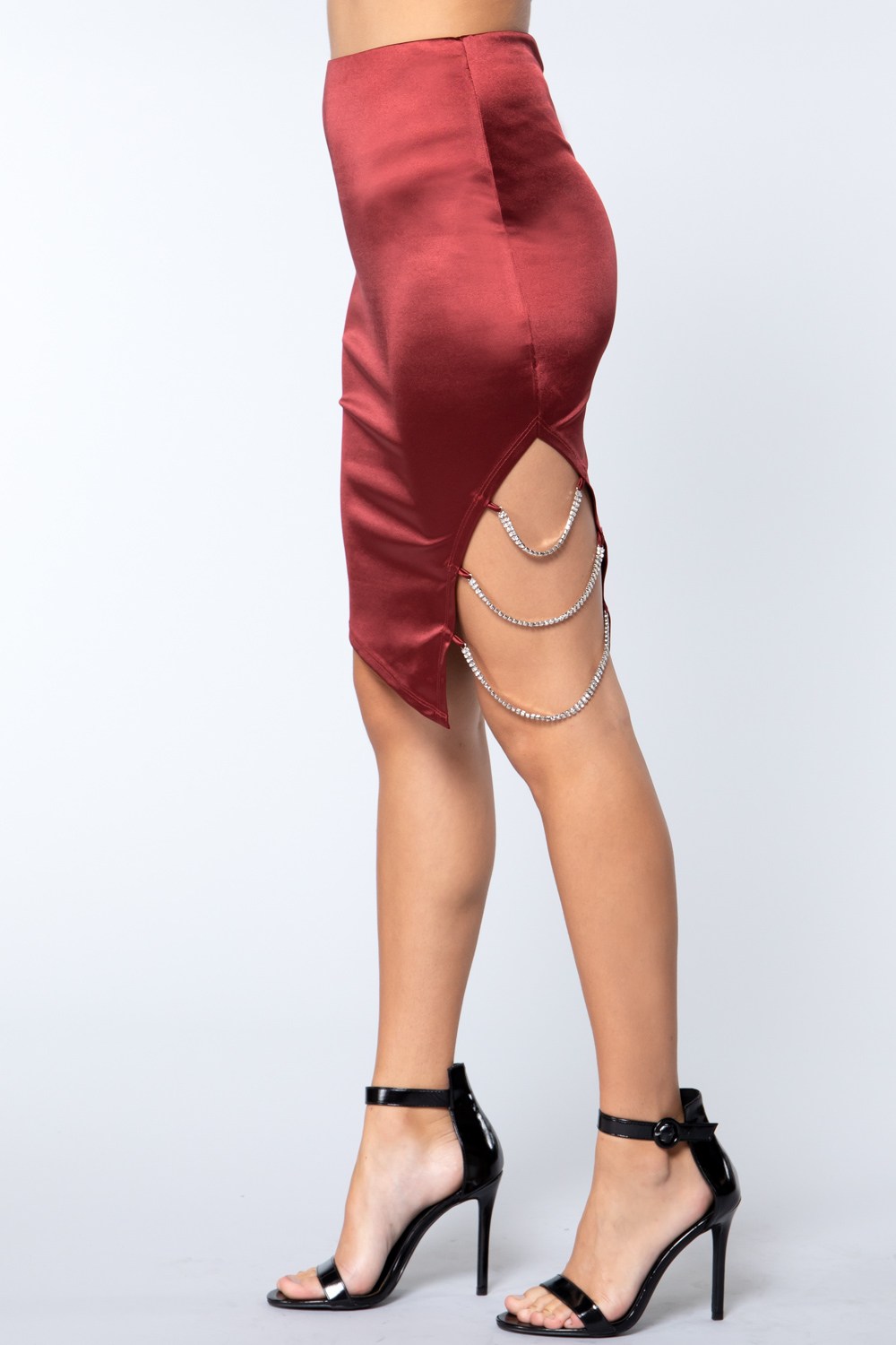 Jewel Strap Satin Midi Skirt Look Up Deals