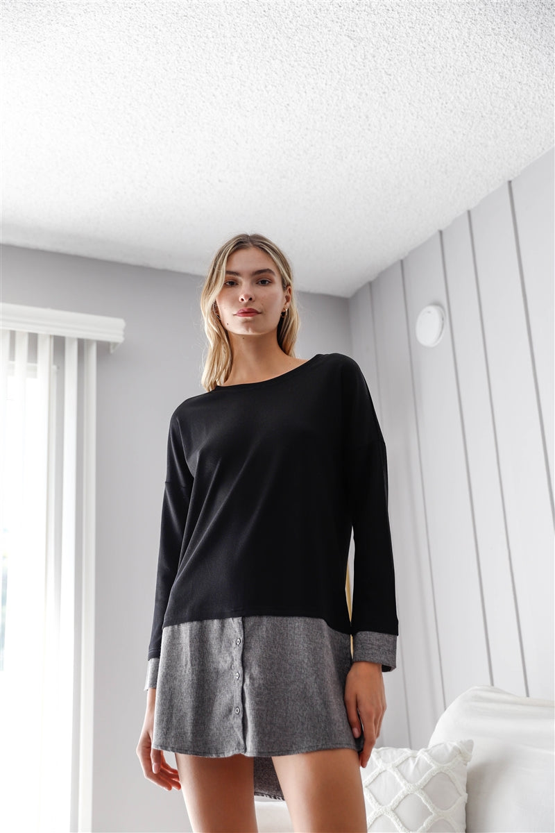 Knit Combo Long Sleeve Sweater Dress Look Up Deals