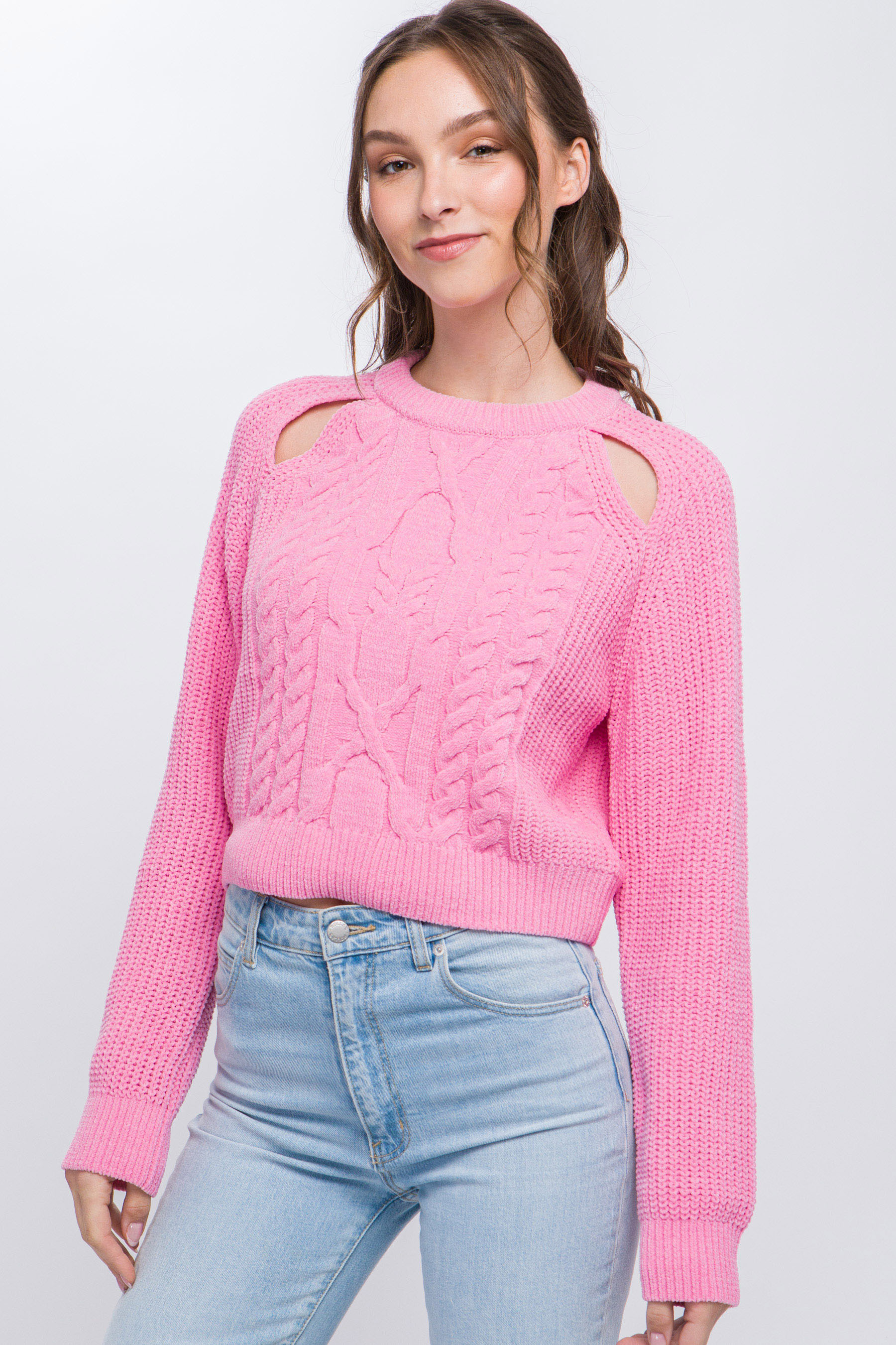 Knit Pullover Sweater With Cold Shoulder Detail Look Up Deals