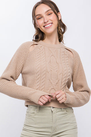 Knit Pullover Sweater With Cold Shoulder Detail Look Up Deals