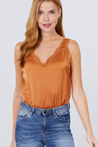 Lace Detail V-neck Woven Bodysuit Look Up Deals