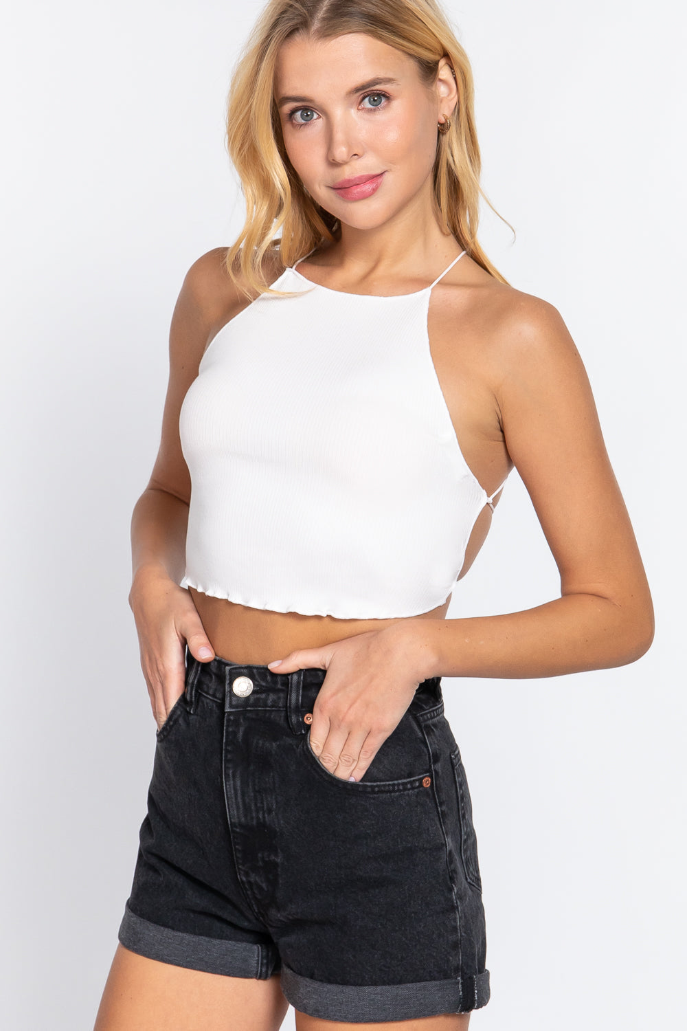 Lace Up Open Cross Back Crop Cami Look Up Deals