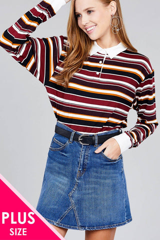 Ladies fashion plus size long sleeve multi striped dty brushed shirts Look Up Deals