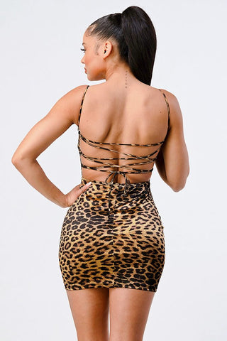 Leopard Print Knit Satin Mini Dress Look Up Deals