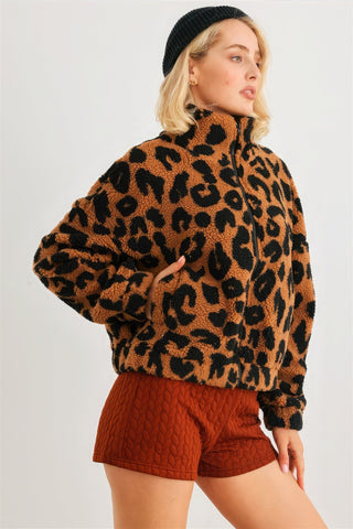 Leopard Teddy Zip-up Two Pocket Jacket Look Up Deals