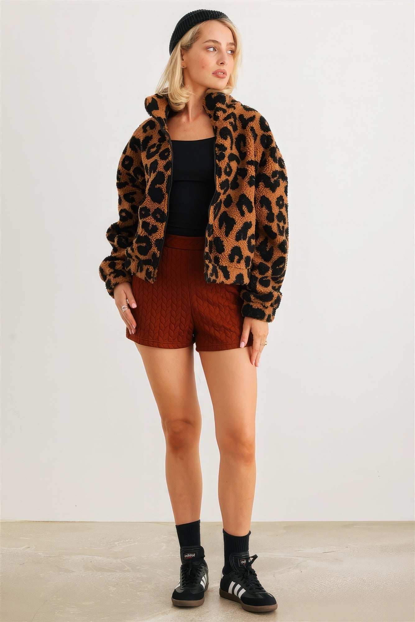 Leopard Teddy Zip-up Two Pocket Jacket Look Up Deals