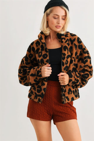 Leopard Teddy Zip-up Two Pocket Jacket Look Up Deals