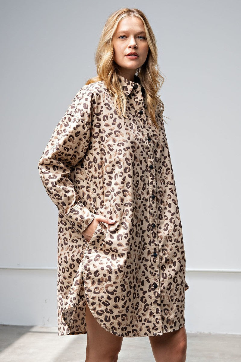 Leopard/animal Printed Shirt Dress Look Up Deals