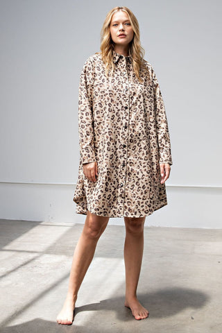 Leopard/animal Printed Shirt Dress Look Up Deals