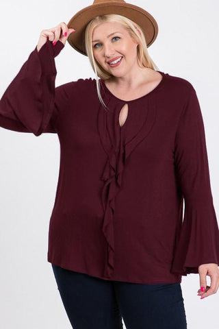 Long Bell Sleeve Ruffle Keyhole Look Up Deals