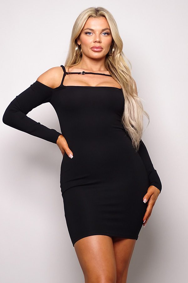 Long Sleeve Cuff Front Strap Mini Dress Look Up Deals