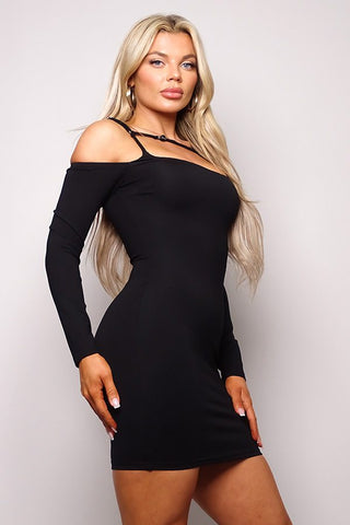 Long Sleeve Cuff Front Strap Mini Dress Look Up Deals