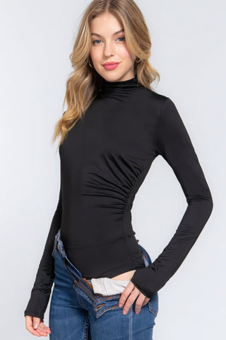 Long Sleeve High Neck Shirring Detail Ity Knit Bodysuit Look Up Deals