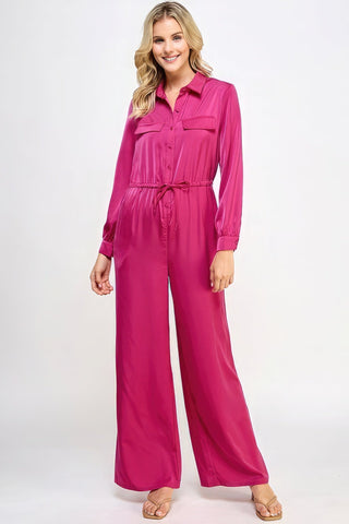 Long Sleeve Jumpsuit With Waist Drawstring Look Up Deals