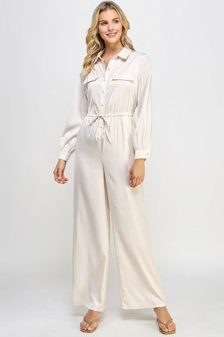 Long Sleeve Jumpsuit With Waist Drawstring Look Up Deals