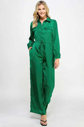 Long Sleeve Jumpsuit With Waist Drawstring Look Up Deals