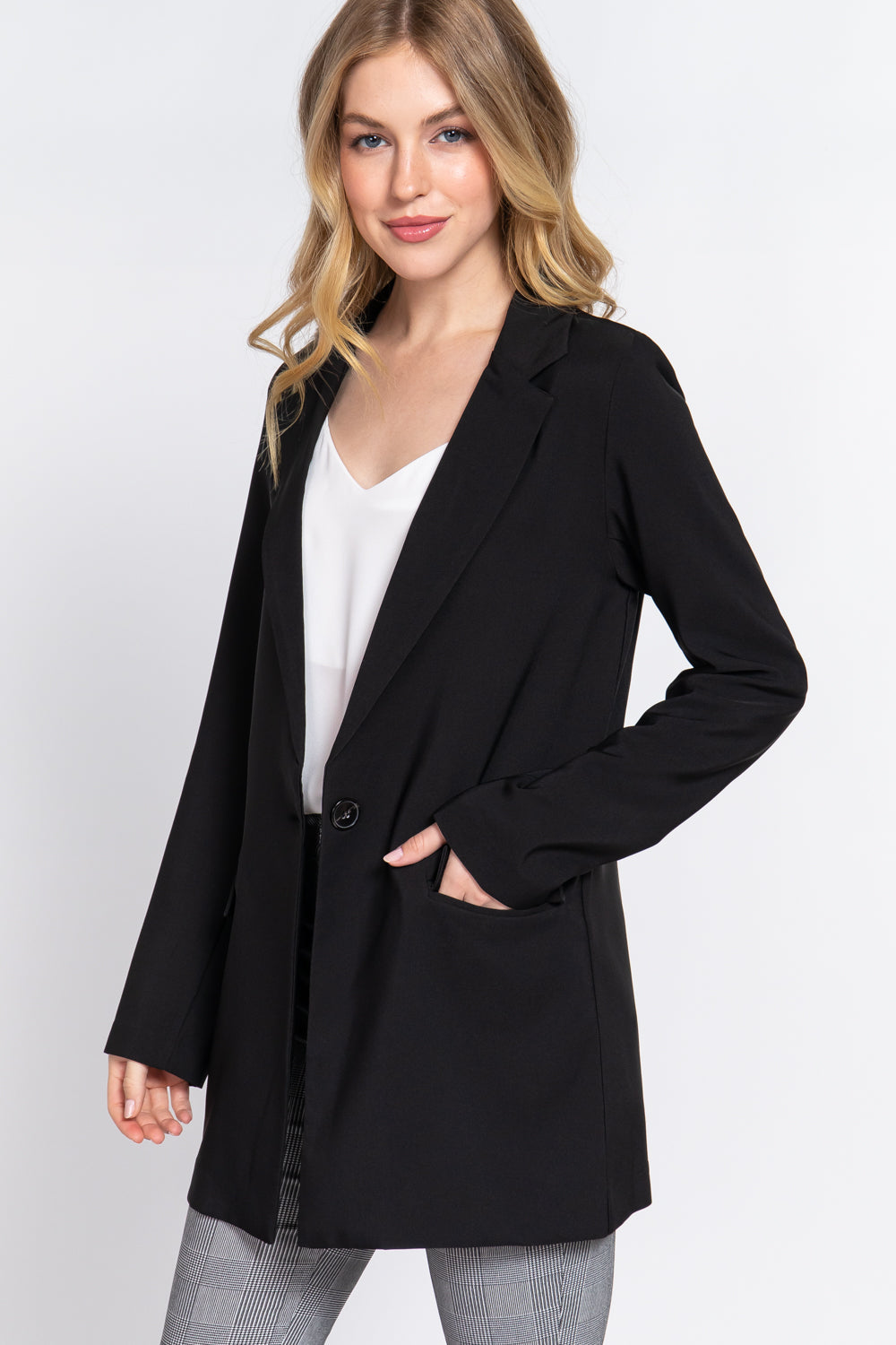 Long Sleeve Notched Single-breasted Tunic Blazer Look Up Deals