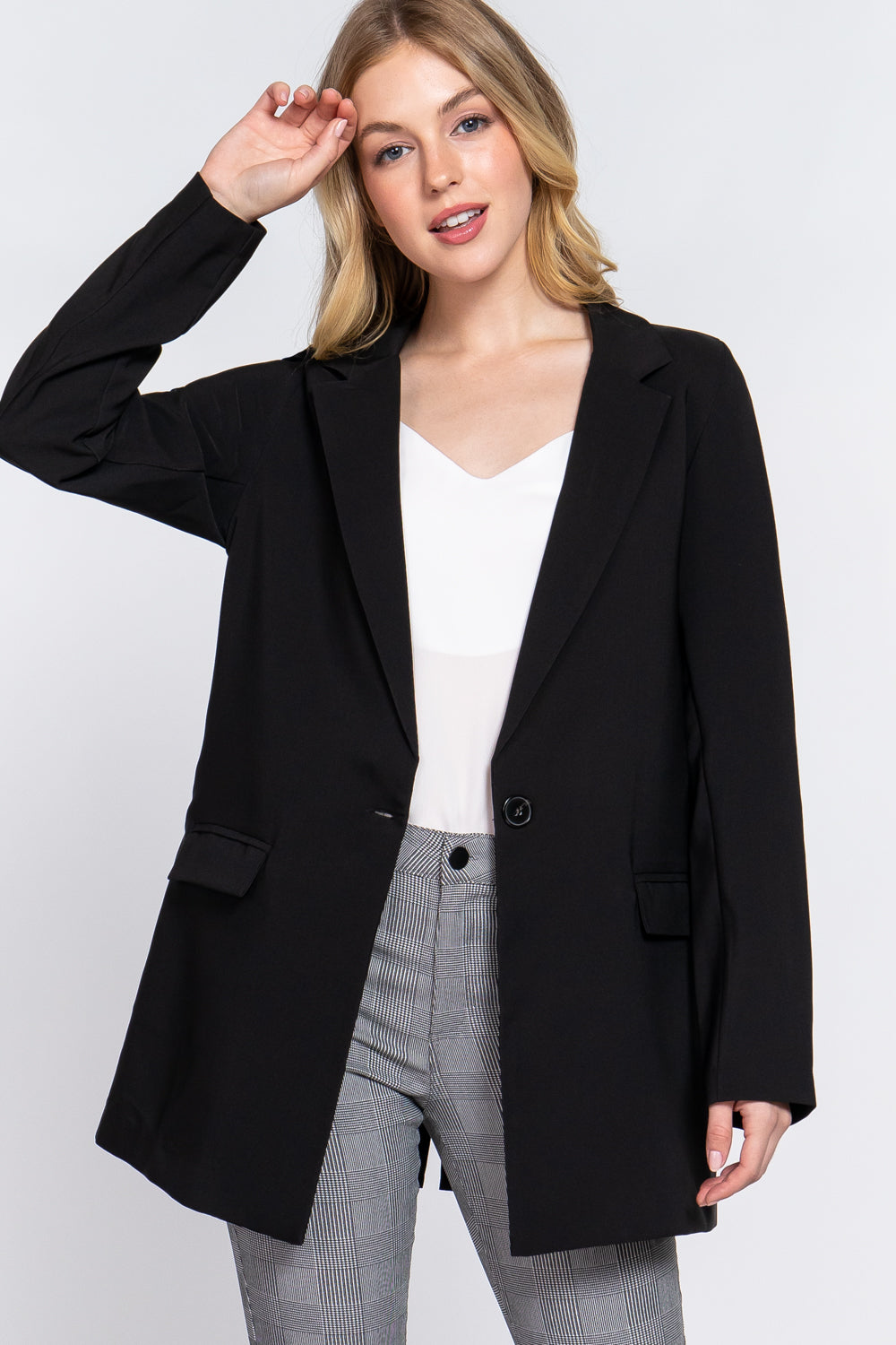 Long Sleeve Notched Single-breasted Tunic Blazer Look Up Deals