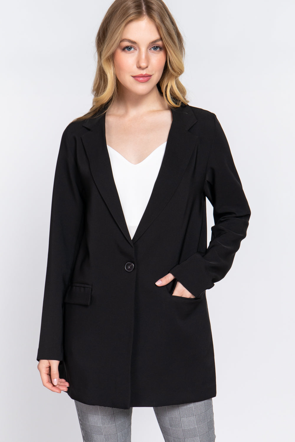 Long Sleeve Notched Single-breasted Tunic Blazer Look Up Deals