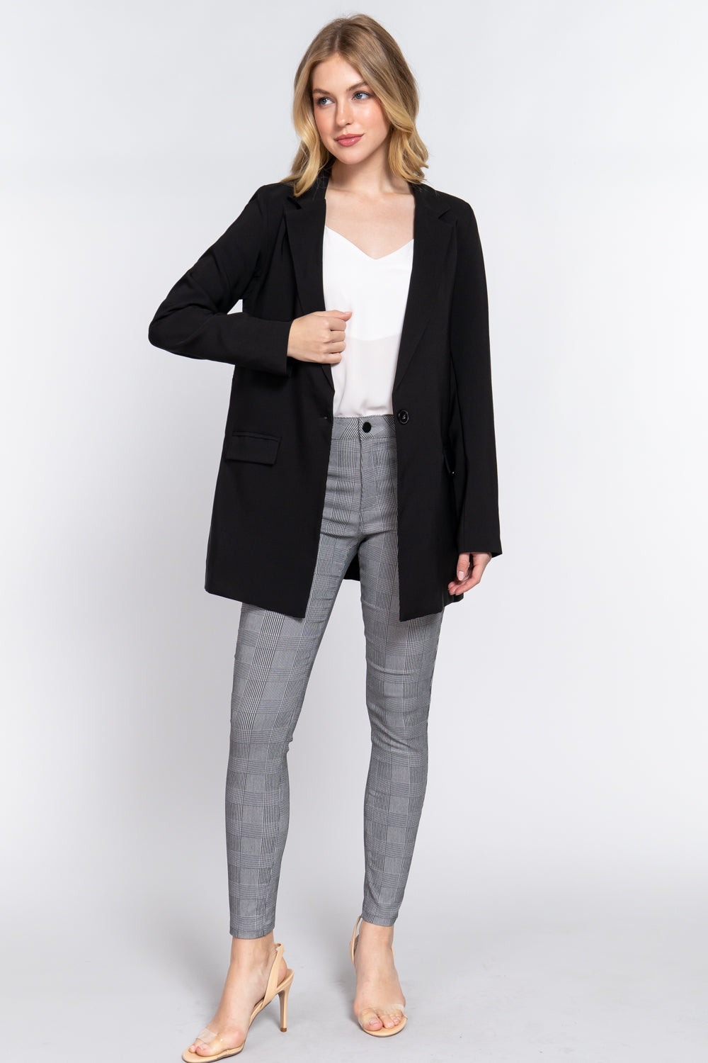 Long Sleeve Notched Single-breasted Tunic Blazer Look Up Deals