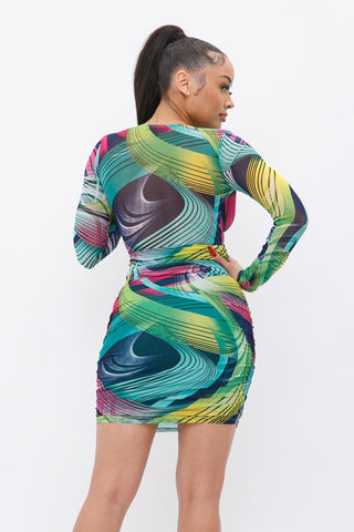 Long Sleeve Printed V-neck Dress Look Up Deals