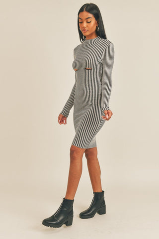 Long Sleeve Stripe Print Midi Dress Look Up Deals