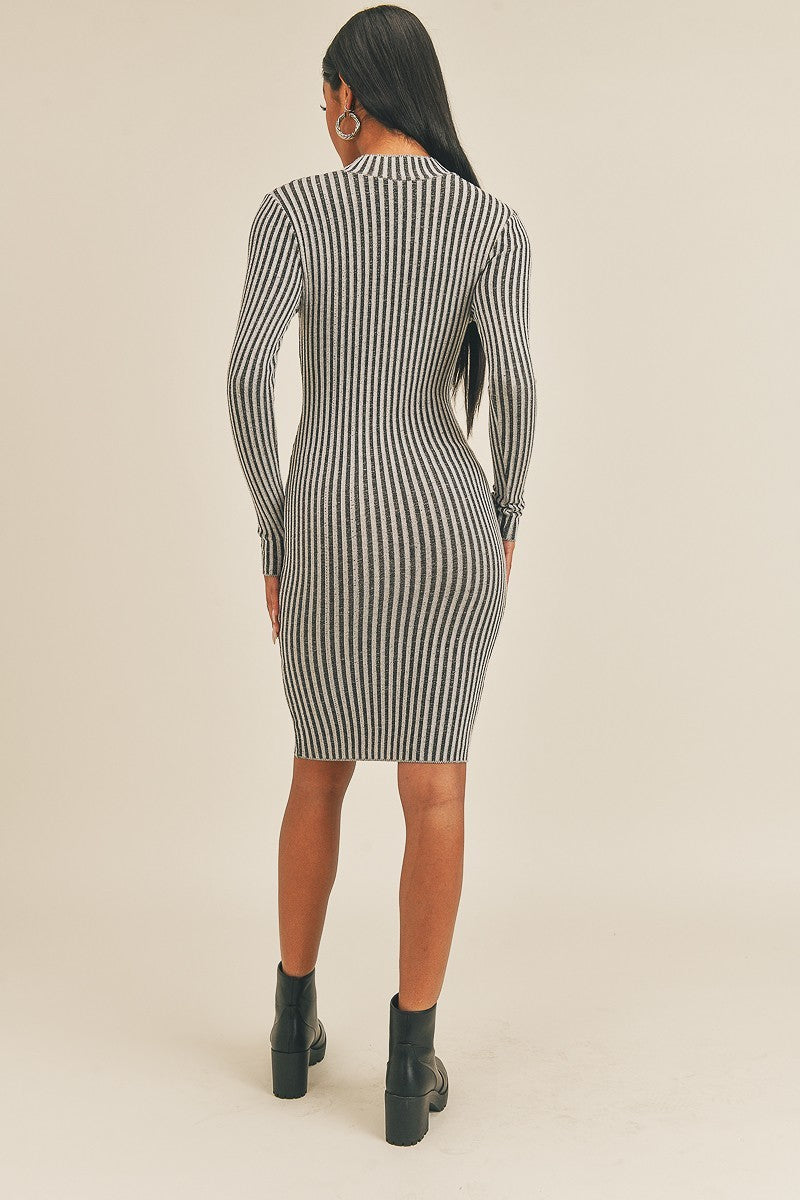 Long Sleeve Stripe Print Midi Dress Look Up Deals