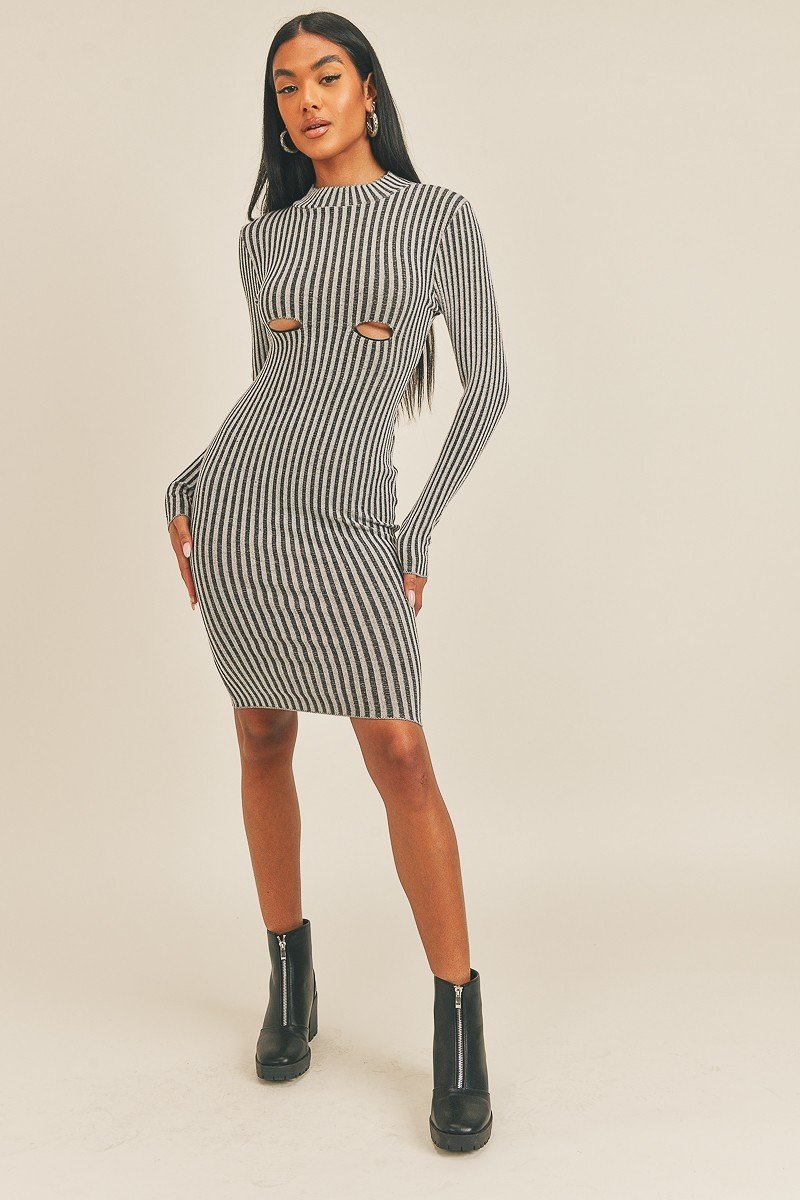 Long Sleeve Stripe Print Midi Dress Look Up Deals