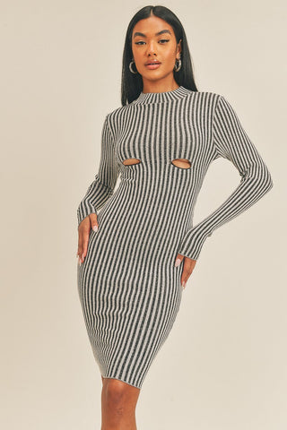 Long Sleeve Stripe Print Midi Dress Look Up Deals