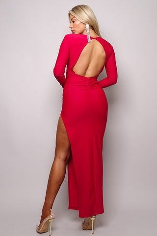 Long Sleeve V Neck Open Back Maxi Dress Look Up Deals