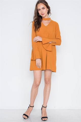 Long Sleeve V-cut Out Solid Mini Dress Look Up Deals