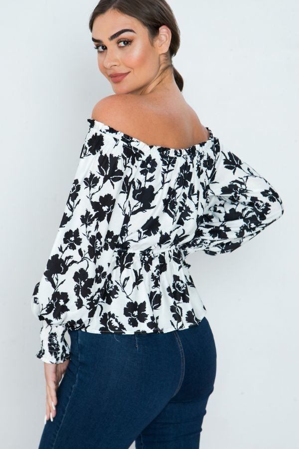 Long Sleeves Off Shoulder Neckline Printed Shirt Look Up Deals