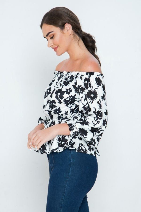 Long Sleeves Off Shoulder Neckline Printed Shirt Look Up Deals