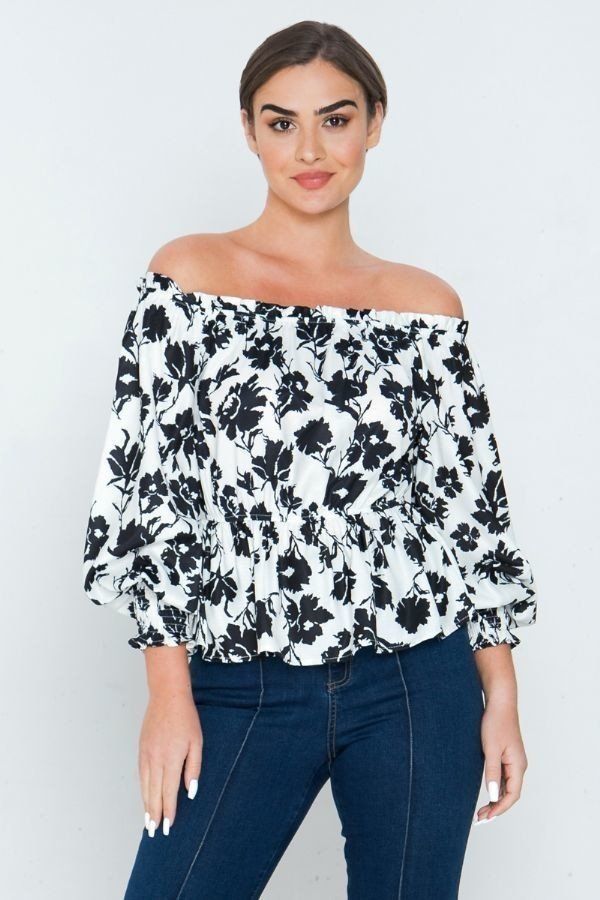 Long Sleeves Off Shoulder Neckline Printed Shirt Look Up Deals