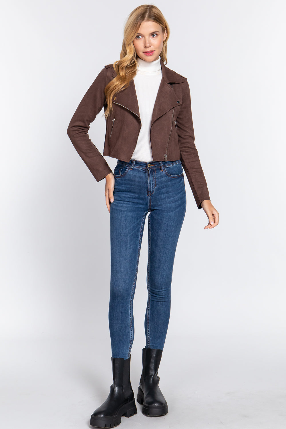 Long Slv Biker Faux Suede Short Jacket Look Up Deals