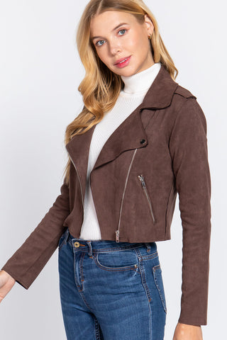 Long Slv Biker Faux Suede Short Jacket Look Up Deals