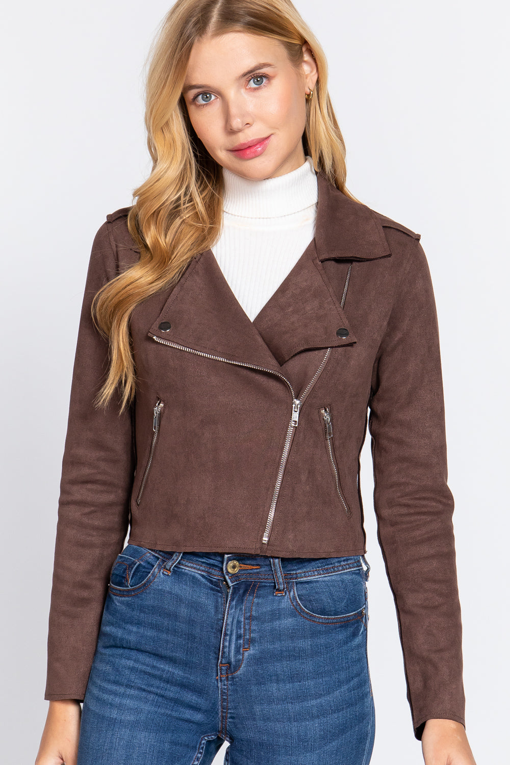 Long Slv Biker Faux Suede Short Jacket Look Up Deals